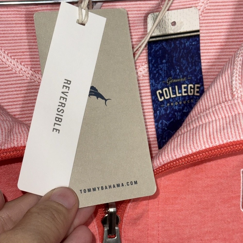 Tommy Bahama Pink Quarter-Zip College Miami U Cozy Fall NWT Pullover Size Medium - Picture 4 of 10